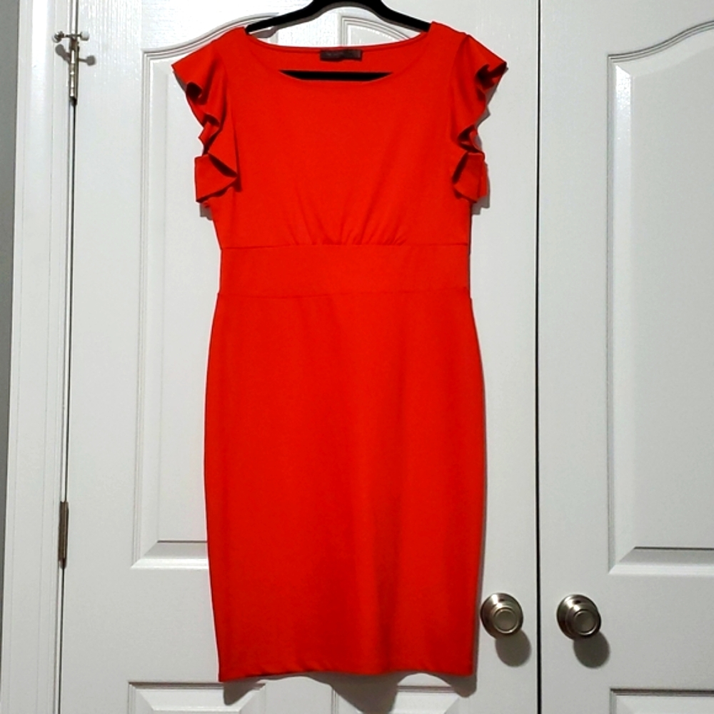 Knee length dress with ruffle cap sleeves from The Limited